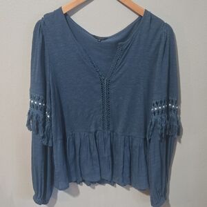 Women's Lucky Blue Crochet Trim Top In Size Medium